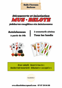 Jeux de cartes (mus & belote) @ Salle Floreana (à côté de la mairie)